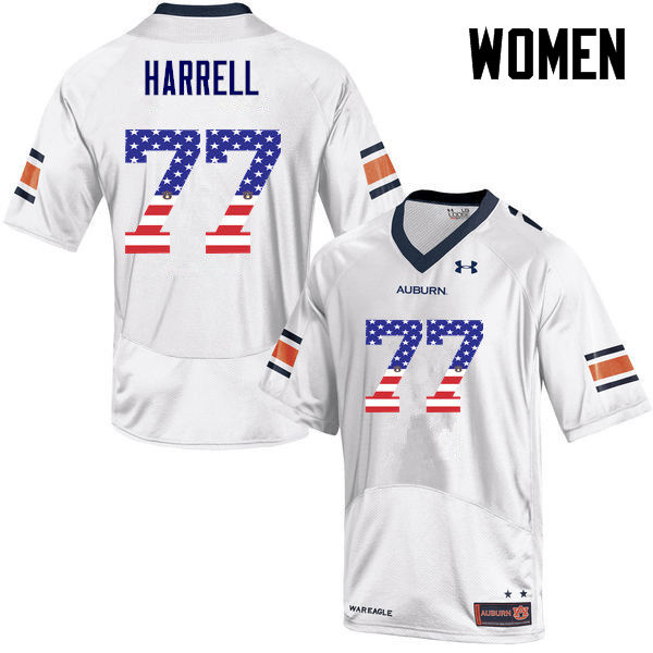 Auburn Tigers Women's Marquel Harrell #77 White Under Armour Stitched College USA Flag Fashion NCAA Authentic Football Jersey QGT6474XS